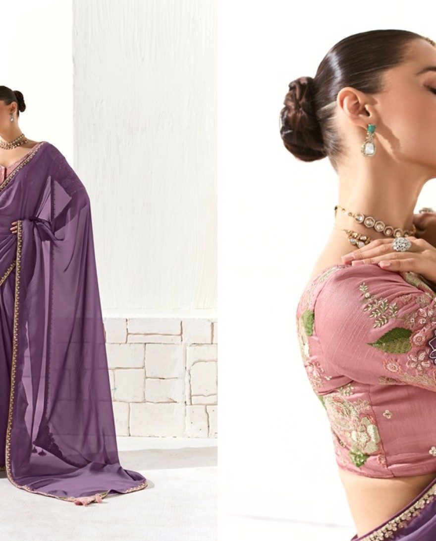 2225 - WONDERFUL PURPLE BORDER WORK TISSUE SILK EVENT WEAR SAREE